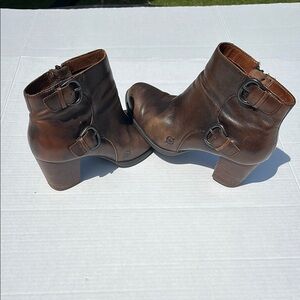 Born-8.5-Brown-Ondine, leather, double monk strap,heeled, casual,ankle boot.